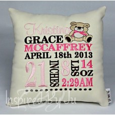 Sitting Teddy Bear - Birth Announcement Pillow